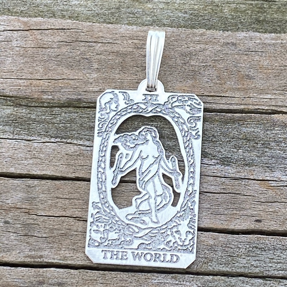 World Tarot Card Pendant solid .925 Sterling Silver dainty Made in USA - Picture 12 of 13